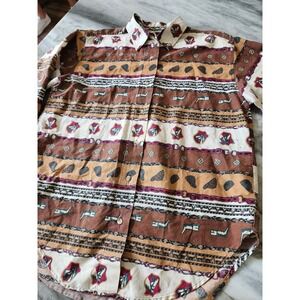 Mens Vintage‎ 90s Equestrian Horse Chain Print Button Down Shirt Worked In M